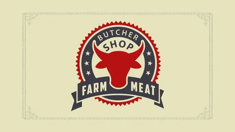 Fancy butcher shop with a mark concept science composed with the head of a red Stock Footage 128702862