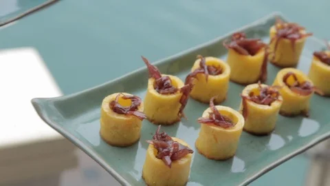 Fancy canapes platter Stock Footage 118017264