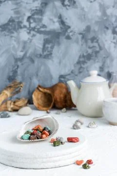 Fancy chocolates in the shape of sea pebbles. Stock Photos