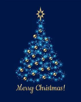 Fancy christmas tree made of festive colorful garland, blue lights Stock Illustration