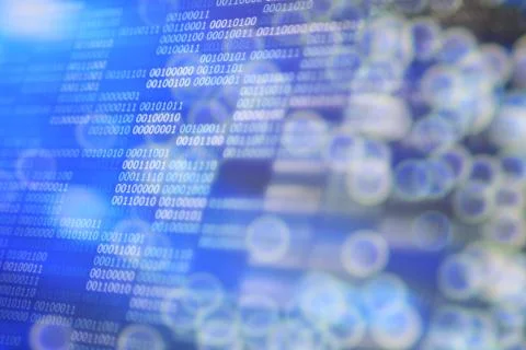 Fancy data blue code in bokeh light space. bubble of data cloud floating in s Illustrazione stock