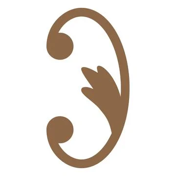 Fancy decorative curl leaves rounded element, floral line art, vector brown Illustrazione stock