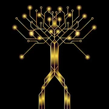 Fancy digital monster made of gold circuit board tracks isolated on black Stock Illustration
