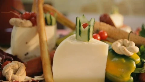 Fancy dish with fresh vegetables and cheese Stock Footage 86737066