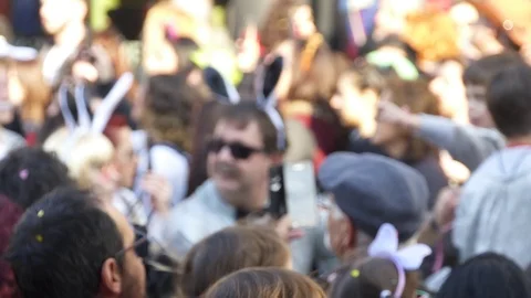 Fancy Dressed People Dancing Having Fun at Carnival Festival Parade (69) Stock Footage 104073796