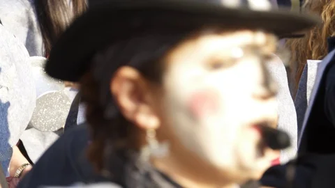 Fancy Dressed People Dancing Having Fun at Carnival Festival Parade (84) Stock Footage 104082608