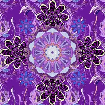 Fancy fabric pattern. Seamless floral pattern with flowers, watercolor. Vector p Stock Illustration