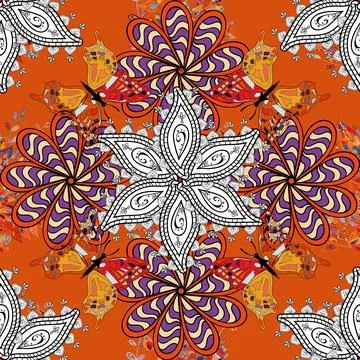 Fancy fabric pattern. Vector pattern. Seamless floral pattern with flowers, wate Stock Illustration