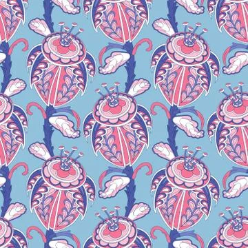 Fancy flowers seamless pattern. Floral decorative vector background Stock Illustration