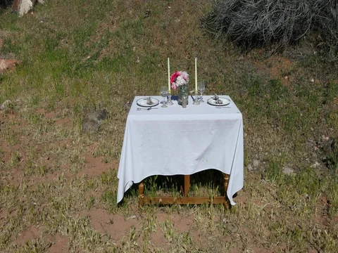 Fancy formal dinning room dinner table outdoors 4K Stock Footage 75005045