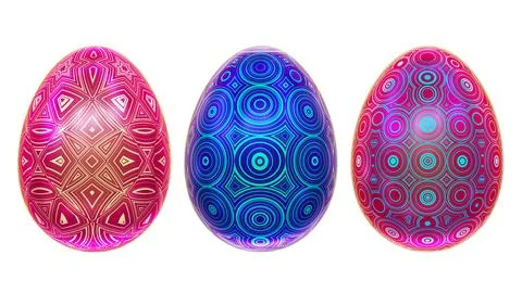 Fancy geometry pattern Easter eggs isolated on white background Illustrazione stock