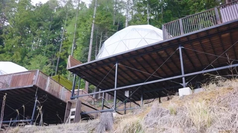Fancy Glamping Bubble Tent Establishing Shot Stock Footage 340195444