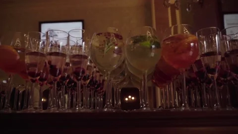 Fancy glasses of cocktails 스톡 동영상 156834316