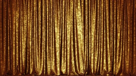 Fancy golden metallic shining textured stage curtain 3D animation with alpha Stock Footage 173398511