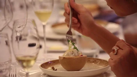 Fancy gourmet dining elegant close up Stock Footage 77582545