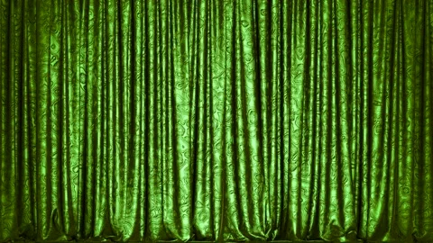 Fancy green metallic shining textured stage curtain 3D animation with alpha Stock Footage 173398735