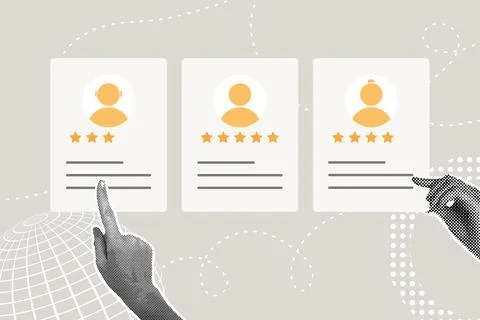 Fancy halftone collage. Annual performance appraisal concept, employee appraisal Stock Illustration