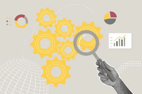 Fancy halftone collage. Concept of maximizing results, improving quality Stock Illustration