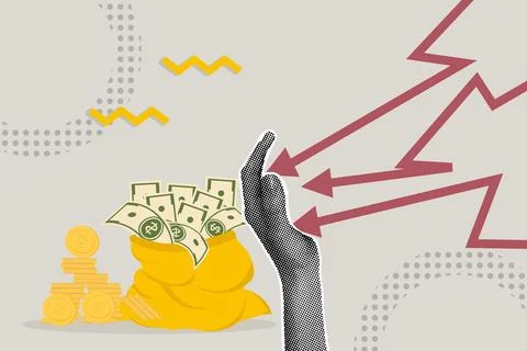 Fancy halftone collage. Financial security concept, defense against loss Stock Illustration