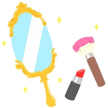 Fancy handheld mirror and makeup tools flat colored Stock Illustration