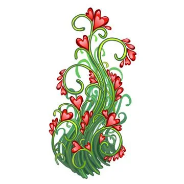 Fancy a herbaceous plant with flowers in the shape of hearts isolated on white Stock Illustration