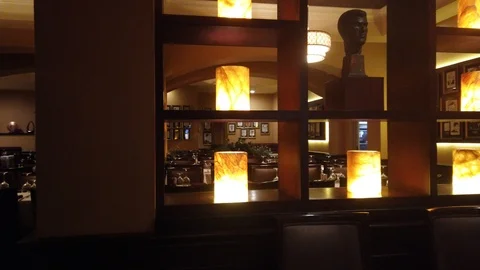 Fancy High Class Restaurant Brown Earth Tones Expensive Left To Right Panora Stockbeeldmateriaal 126239859