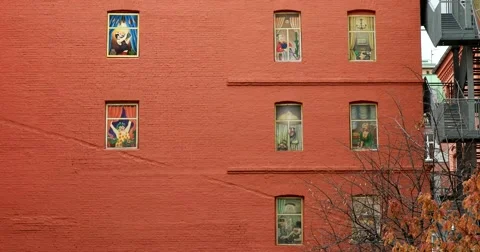 Fancy loft, a building of red brick, unexpected Windows Stock Footage 68726717