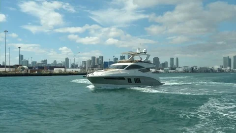 Fancy luxury boat navigating in Miami | Stock Video | Pond5