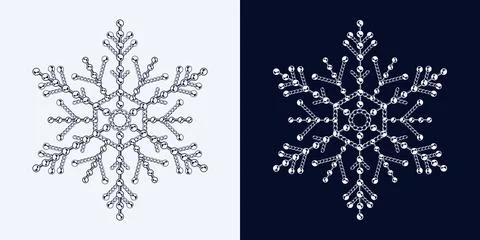 Fancy monochrome snowflake made of chains with ball beads Stock Illustration