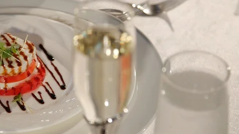 Fancy mozzarella tomato and basil on plate Stock-Footage 107949226