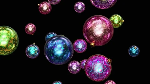Fancy pattern Christmas balls falling from top looping 3D animation with alpha Stock Footage 167213443