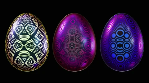 Fancy pattern Easter eggs against black looping 3D animation with alpha Video stock 169482209