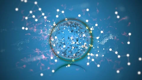 Fancy pattern with polygonal globe in a ring among floating white plexus Stock Footage 124321180