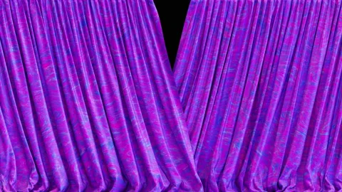 Fancy pattern textured purple curtain 3D animation with alpha matte Stock Footage 149742905