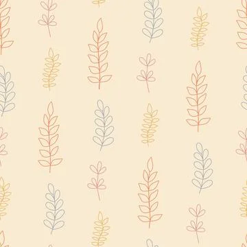 Fancy plant seamless pattern, decorative branch with leaves, pink berries for 스톡 일러스트