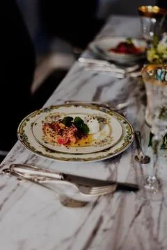 Fancy plated dinner at home Stock Photos