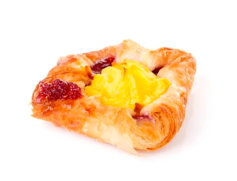 Fancy puff pastry with pudding and jam Stock Photos