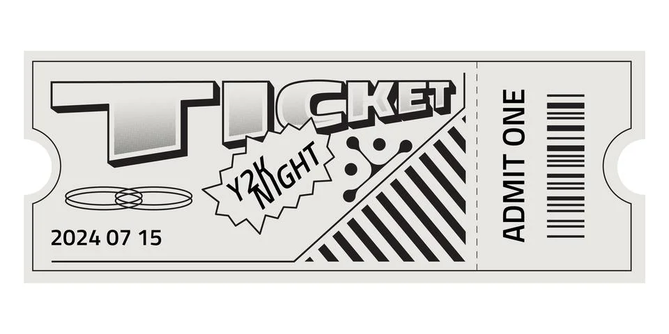 Fancy Retro style ticket template . Hippie style party ticket with futuristic Stock Illustration