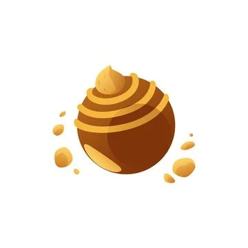 Fancy round caramel or chocolate brown candy, flat vector illustration isolated. Stock Illustration