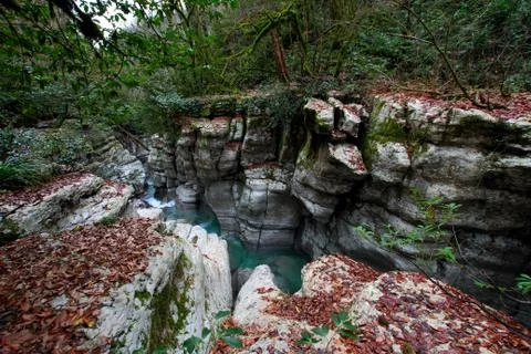 Fancy rugged karst river of the Host. Stock Photos