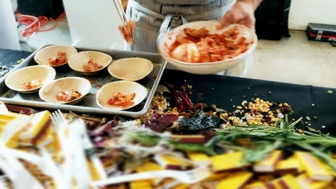 Fancy Sample of Exotic Dishes at Event 4K Stock Footage 113359286