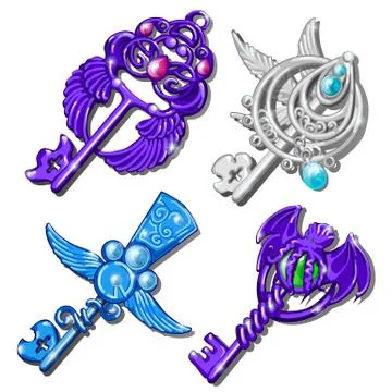 Fancy a set of keys isolated on a white background. Vector cartoon close-up i Stock Illustration