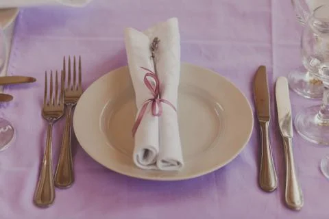 Fancy table set for a wedding dinner Stock Photos