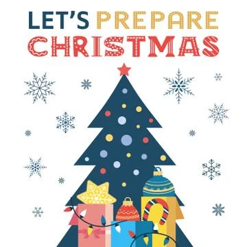 Fancy winter Holiday hand drawn vector poster Stock Illustration