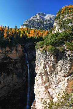 Fanes Waterfall in the Dolomites Stock Photos