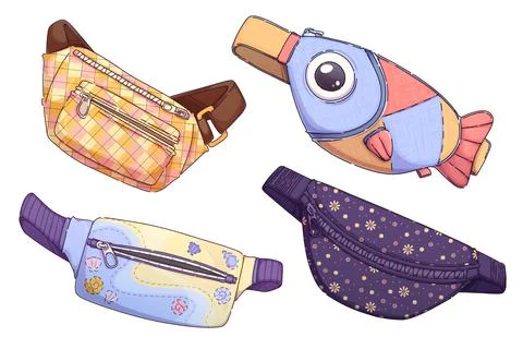 Fanny pack designs with different patterns Stock Illustration