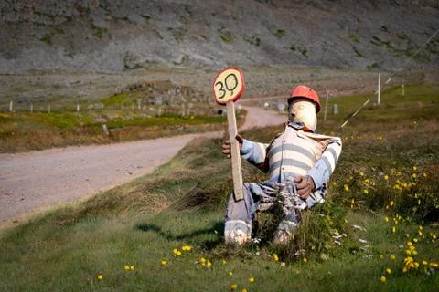 Fanny Traffic Controller made as a doll along the road in Iceland Stock Photos
