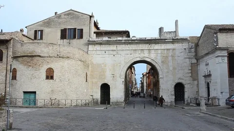 Fano, Italy: Caesar Octavianus Augustus Arch real time footage Video stock 83276926