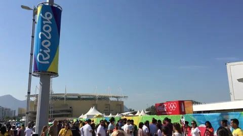 Fans of the 2016 Rio Olympics preparing to see various sporting events 4k Video stock 67253438