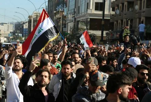 Fans in Baghdad react to their team qualifying for the FIFA World Cup 2026, Iraq Stock Photos